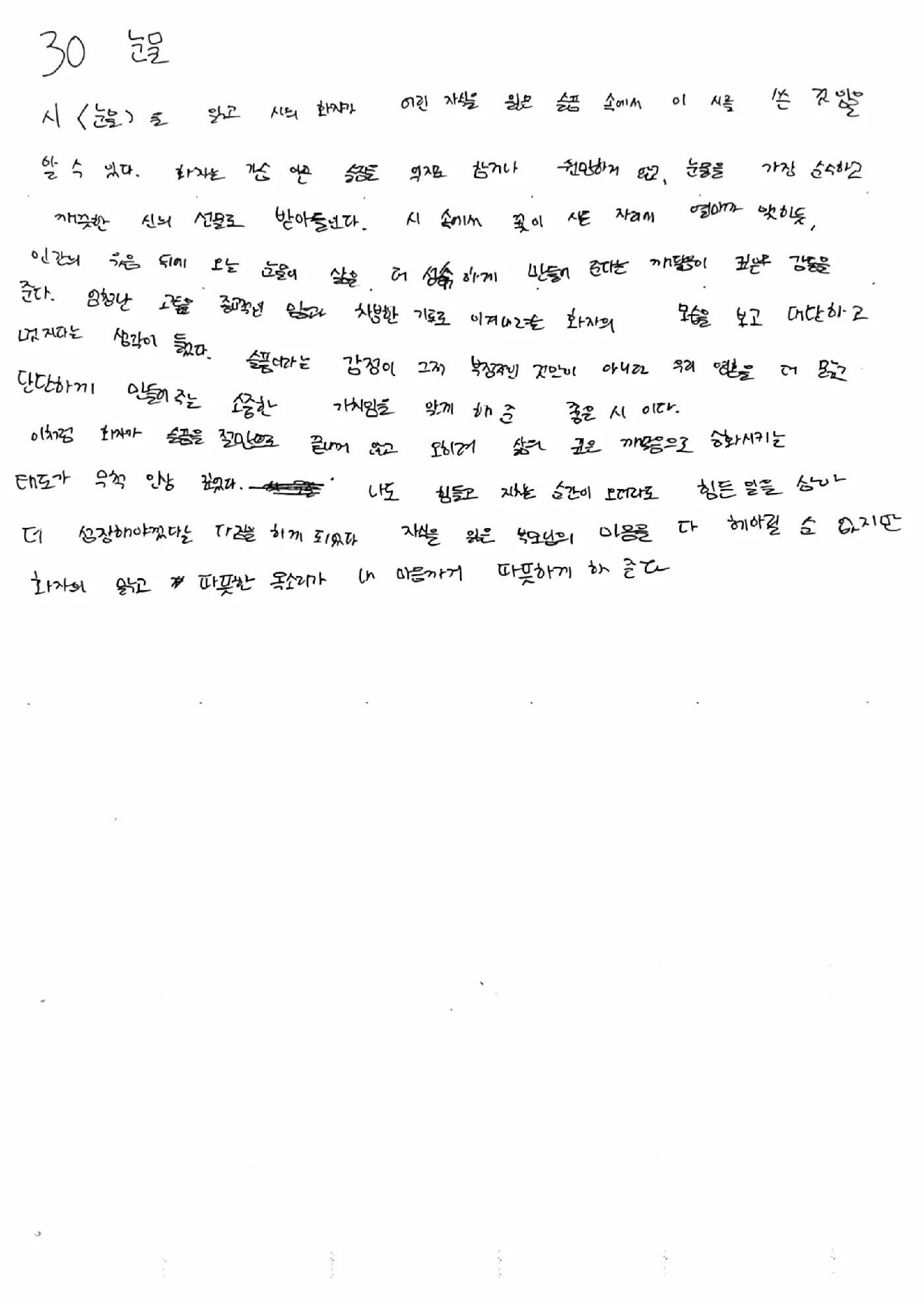 30 눈물 감상문 원본 손글씨